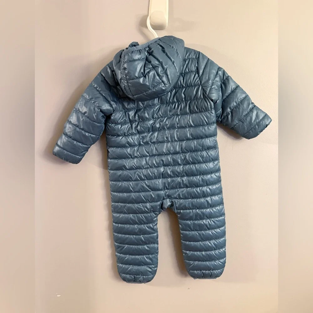 Primary Blue Quilted Baby Snowsuit Puffer One Piece Hooded Infant 6-12 Months